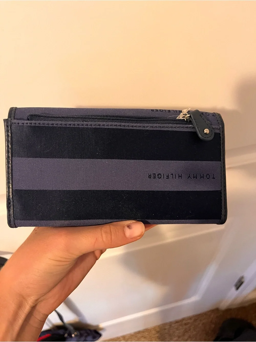 Tommy Hilfiger Navy and Dark Blue Striped Messenger Bag with clutch wallet
